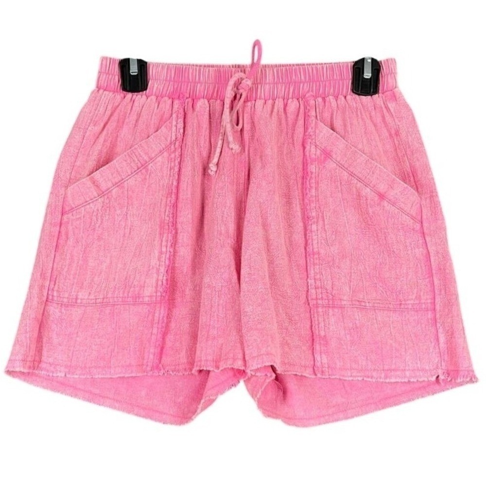 Umgee Shorts Women Small Pink Stretch Waist Acid Wash Skimmer Beachy Resort Boho